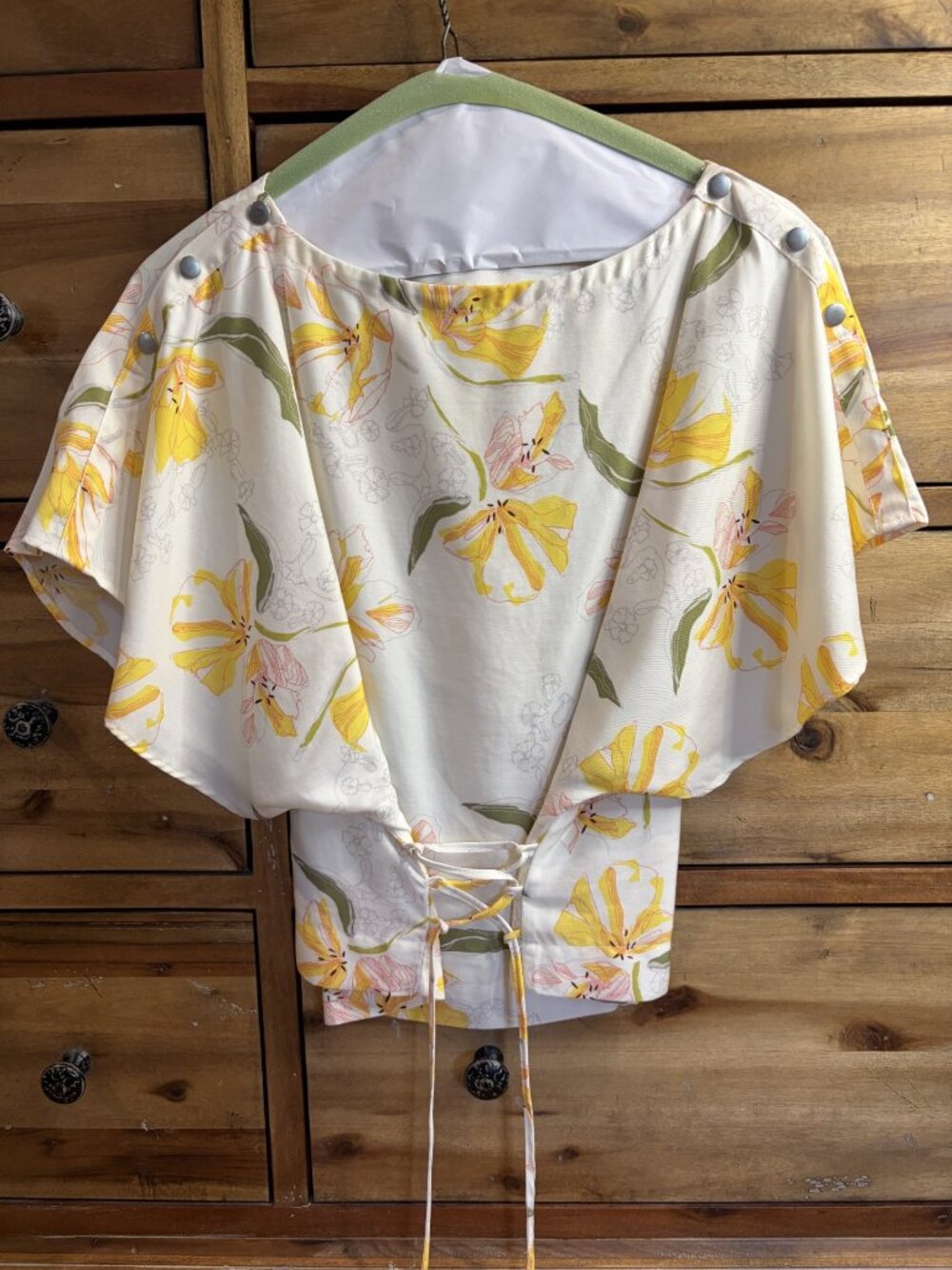 Zara Drop Shoulder Lace Up Waist Floral Blouse Size Small
